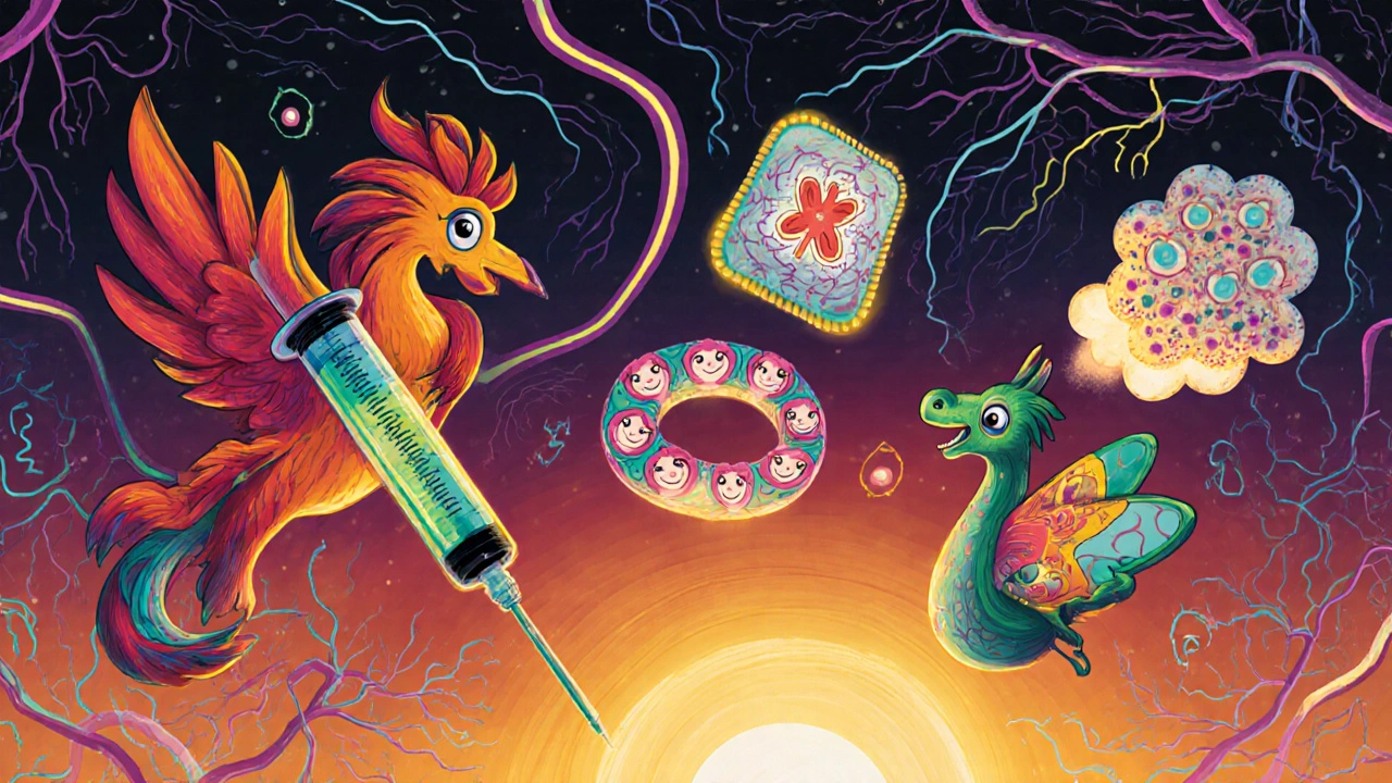 Magical medical tools shaped as mythical beings, floating in colorful Oaxacan-inspired patterns with glowing anesthetic symbols.