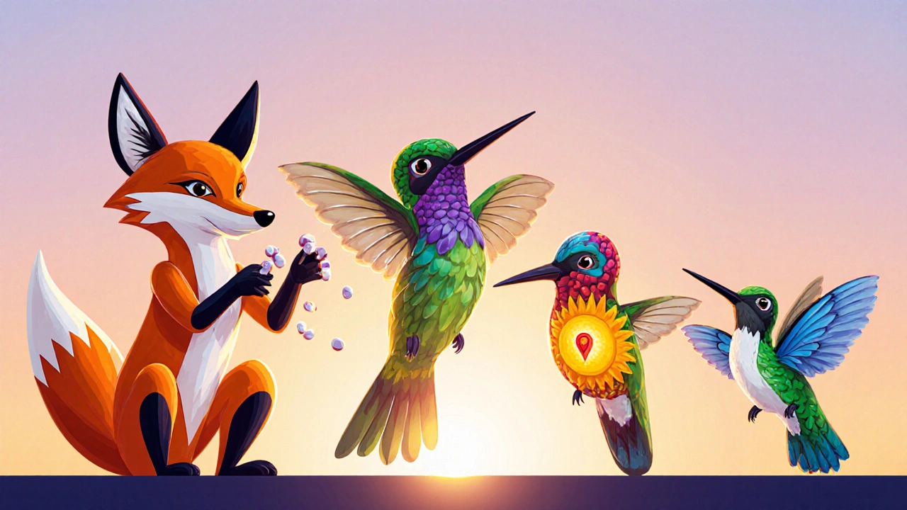 Four alebrije characters personify Cabergoline, Bromocriptine, Quinagolide, and Pergolide.