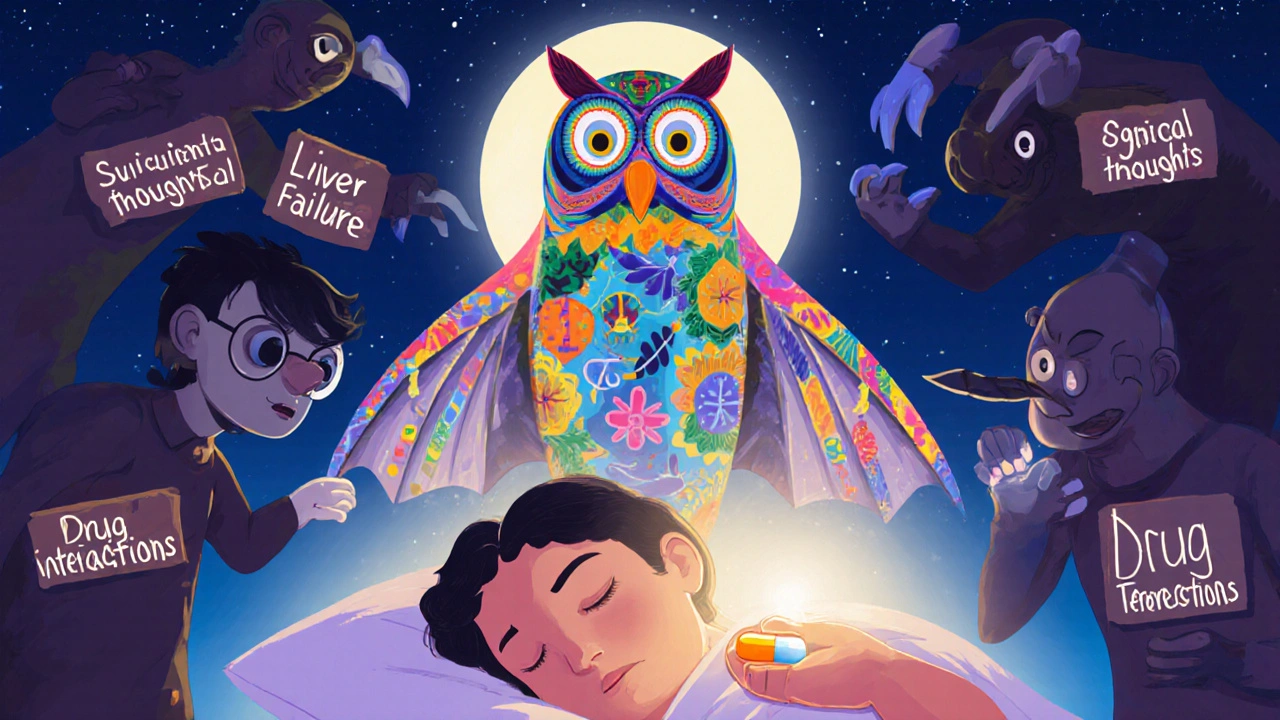 A protective alebrije guardian with owl eyes and wings shielding a sleeping patient from shadowy medical threats, radiating calm light.