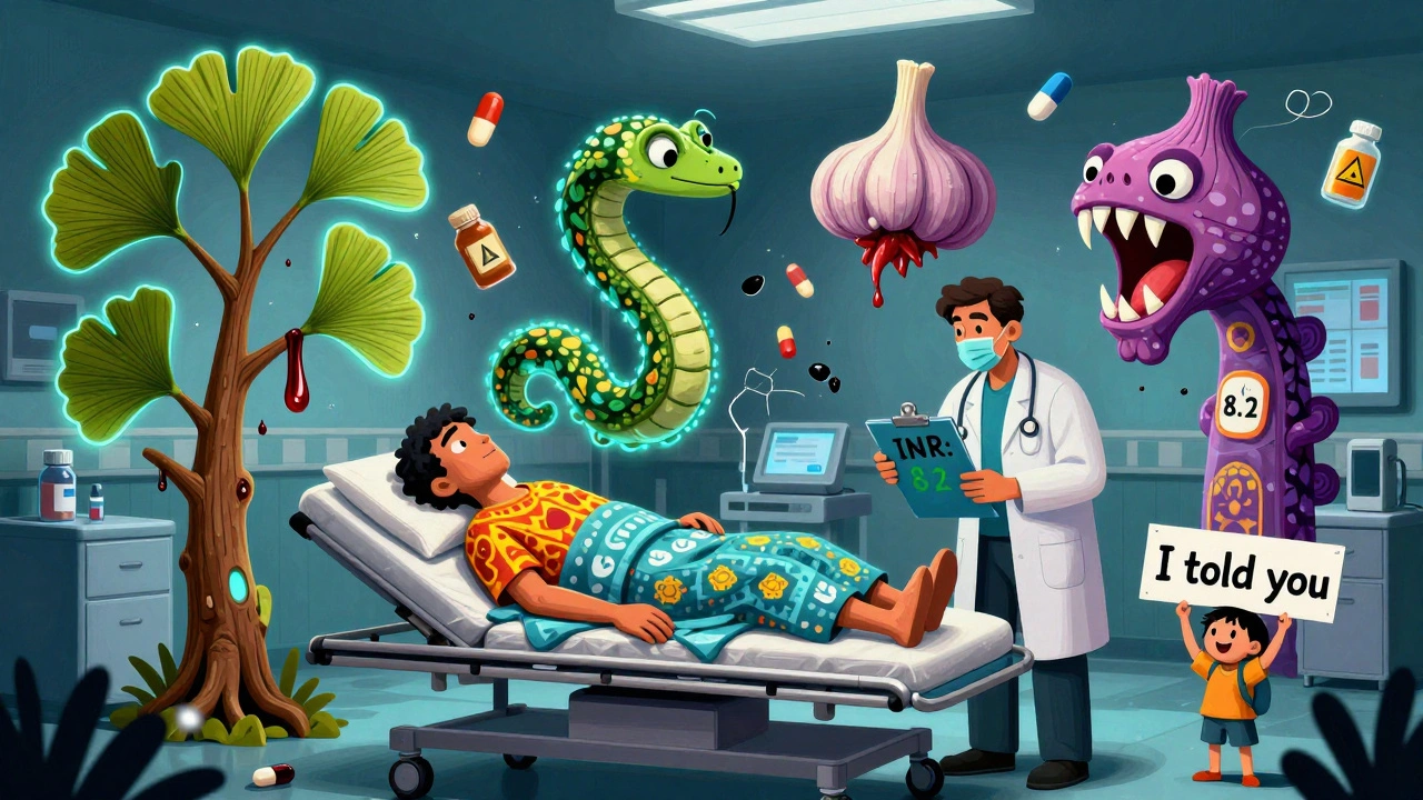 A hospital scene with dangerous herbal spirits looming over an unconscious patient and doctor.