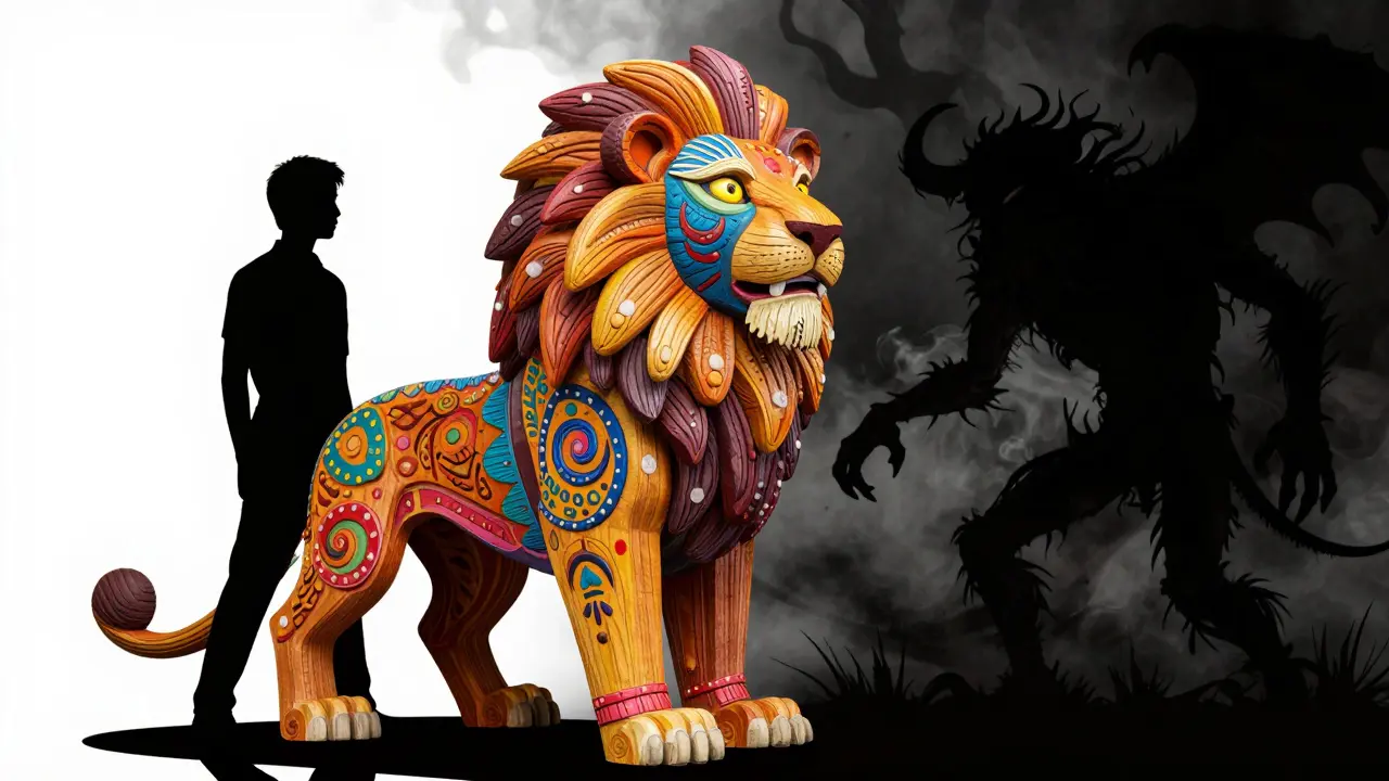 Illustrated guardian blocking dangerous high concentration pain relief substances.