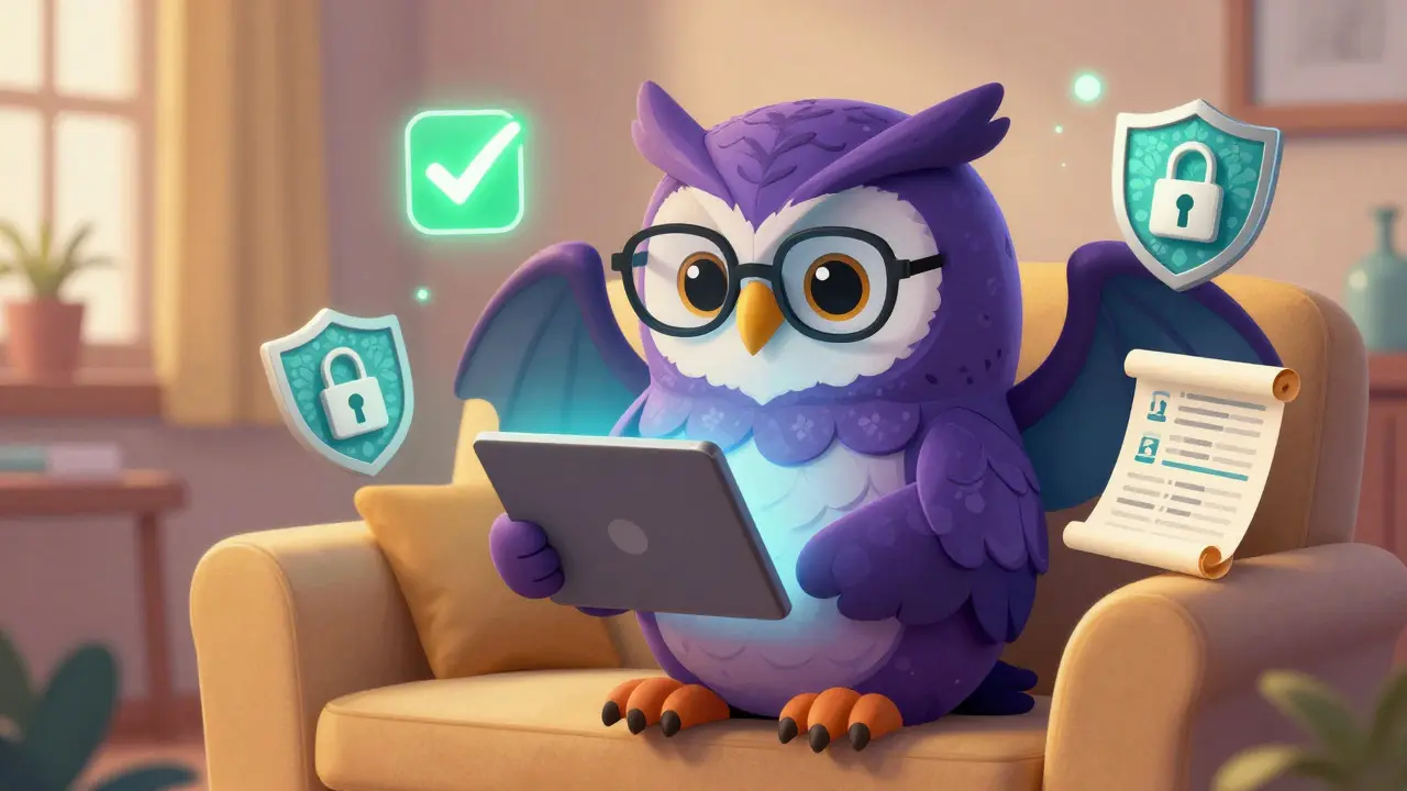 Mythical owl creature using tablet for online telemedicine consultation