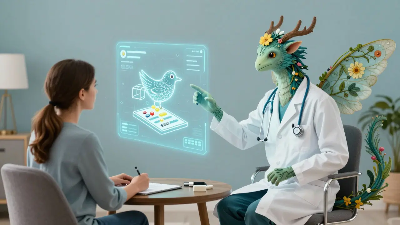 Mythical creature doctor conducting a telehealth video consult